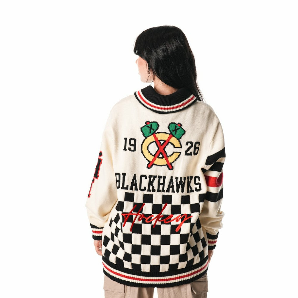 Chicago Blackhawks The Wild Collective Unisex Jacquard Full-Zip Sweater Cream
