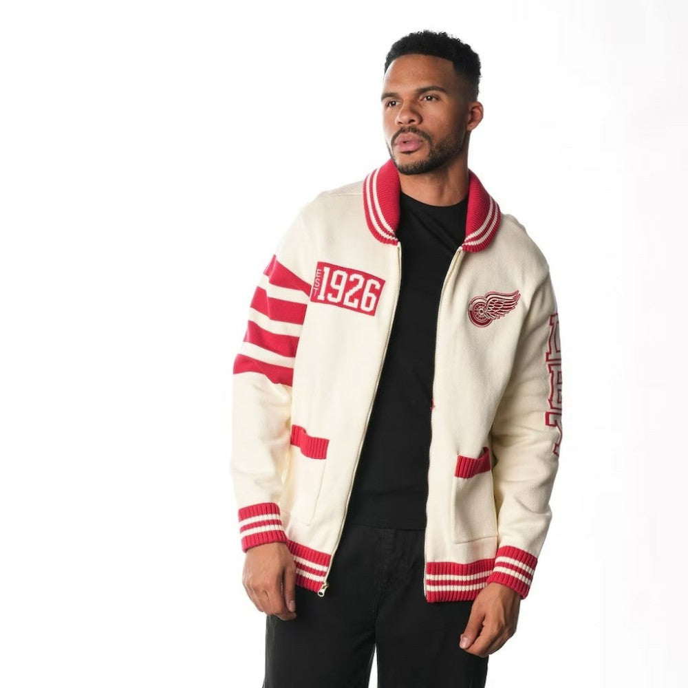 Detroit Red Wings - The Wild Collective Unisex Jacquard Full-Zip Sweater Cream