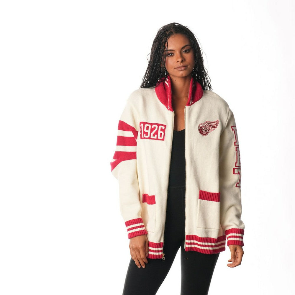 Detroit Red Wings - The Wild Collective Unisex Jacquard Full-Zip Sweater Cream