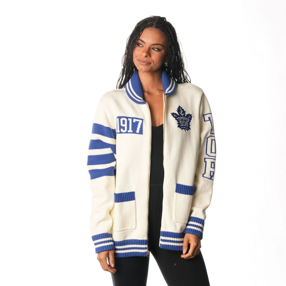 Toronto Maple Leafs - The Wild Collective Unisex Jacquard Full-Zip Sweater Cream
