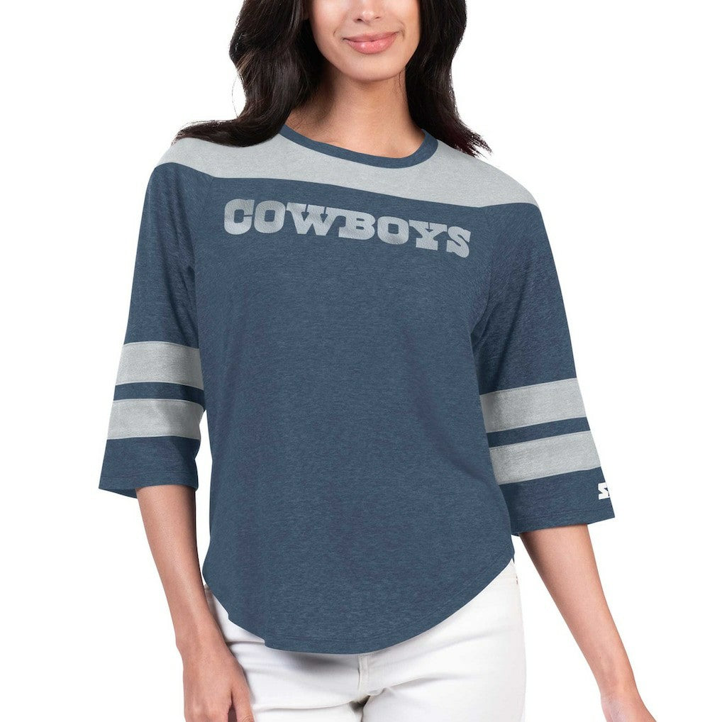 Dallas Cowboys Starter Women's Fullback Tri-Blend 3/4-Sleeve T-Shirt Navy - NFL