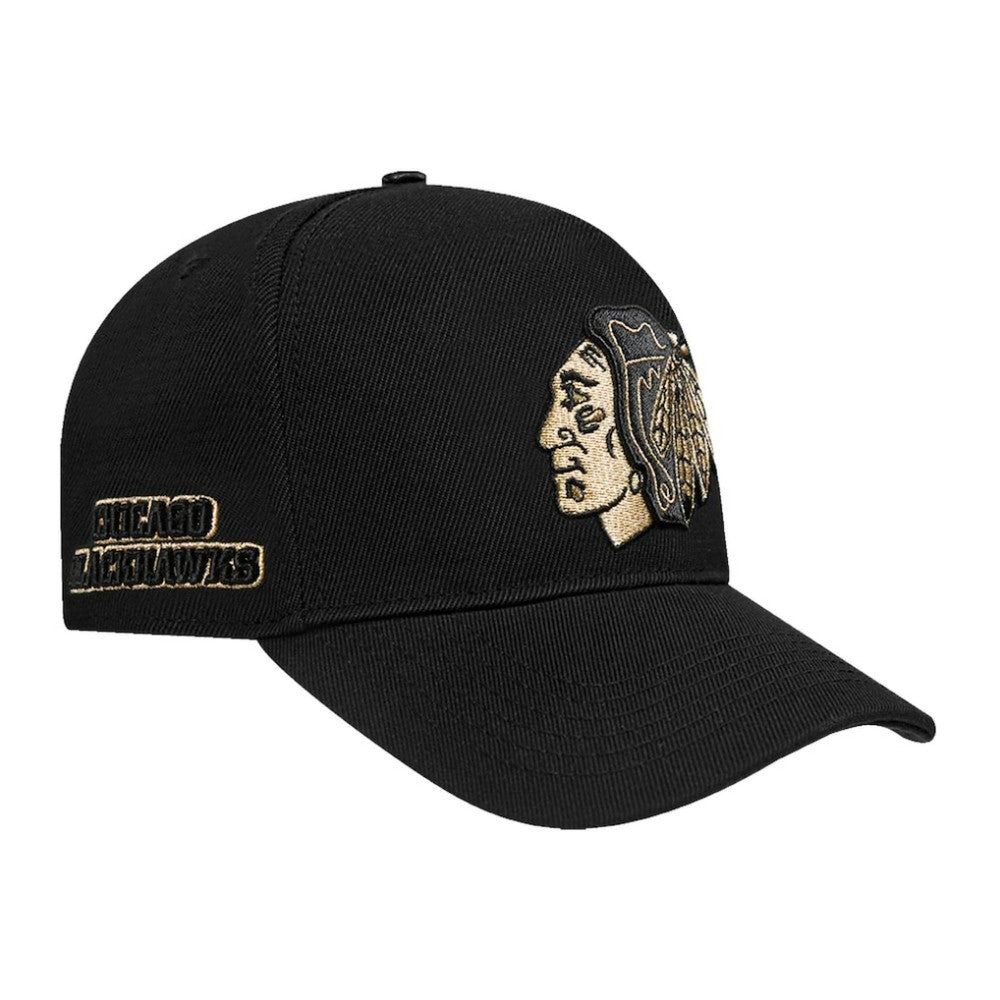 Chicago Blackhawks Pro Standard Metallic Logo Pinch Front Adjustable Hat Black