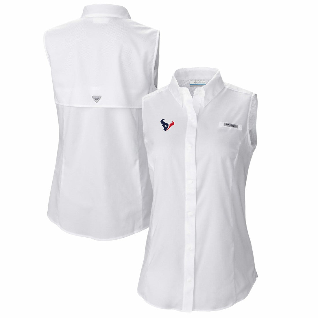 Houston Texans Women's PFG Tamiami Omni-Shade Sleeveless Button-Up Shirt White - Columbia