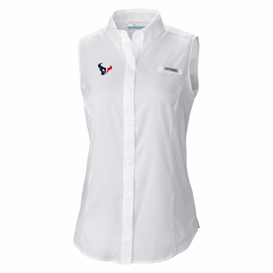 Houston Texans Women's PFG Tamiami Omni-Shade Sleeveless Button-Up Shirt White - Columbia