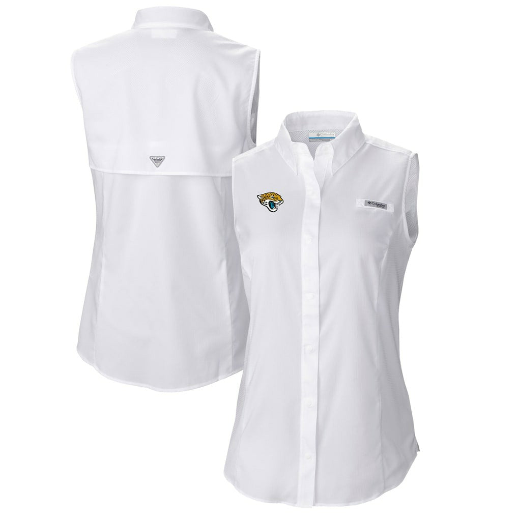 Jacksonville Jaguars Women's PFG Tamiami Omni-Shade Sleeveless Button-Up Shirt White - Columbia