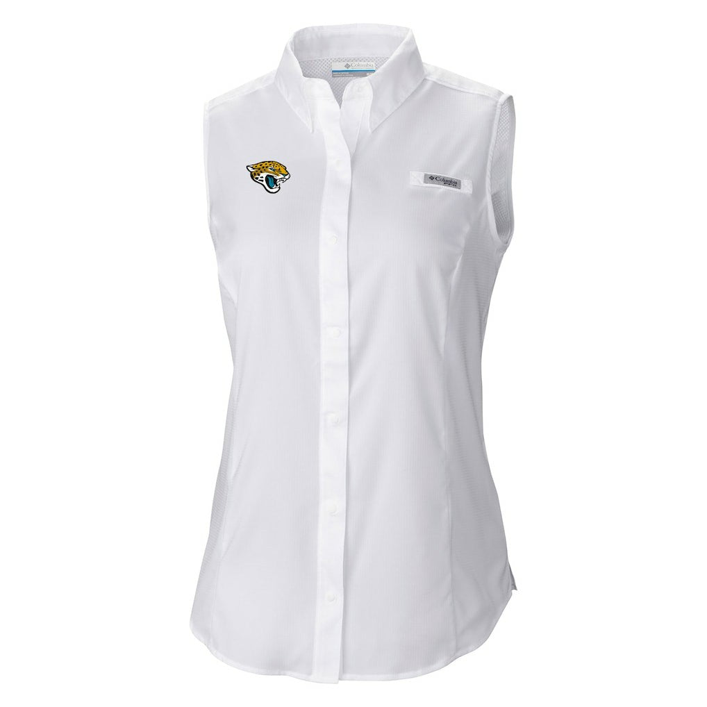 Jacksonville Jaguars Women's PFG Tamiami Omni-Shade Sleeveless Button-Up Shirt White - Columbia