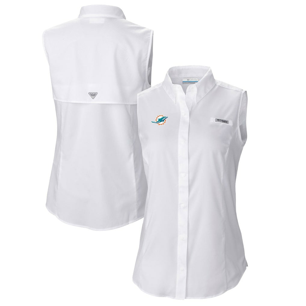 Miami Dolphins Women's PFG Tamiami Omni-Shade Sleeveless Button-Up Shirt White - Columbia