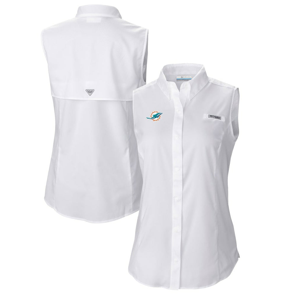 Miami Dolphins Women's PFG Tamiami Omni-Shade Sleeveless Button-Up Shirt White - Columbia