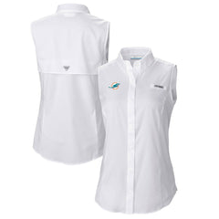 Miami Dolphins Women's PFG Tamiami Omni-Shade Sleeveless Button-Up Shirt White - Columbia