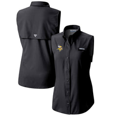 Minnesota Vikings Women's PFG Tamiami Omni-Shade Sleeveless Button-Up Shirt Black - Columbia