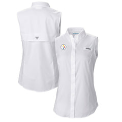Pittsburgh Steelers Women's PFG Tamiami Omni-Shade Sleeveless Button-Up Shirt White - Columbia