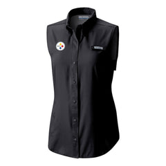 Pittsburgh Steelers Women's PFG Tamiami Omni-Shade Sleeveless Button-Up Shirt Black - Columbia
