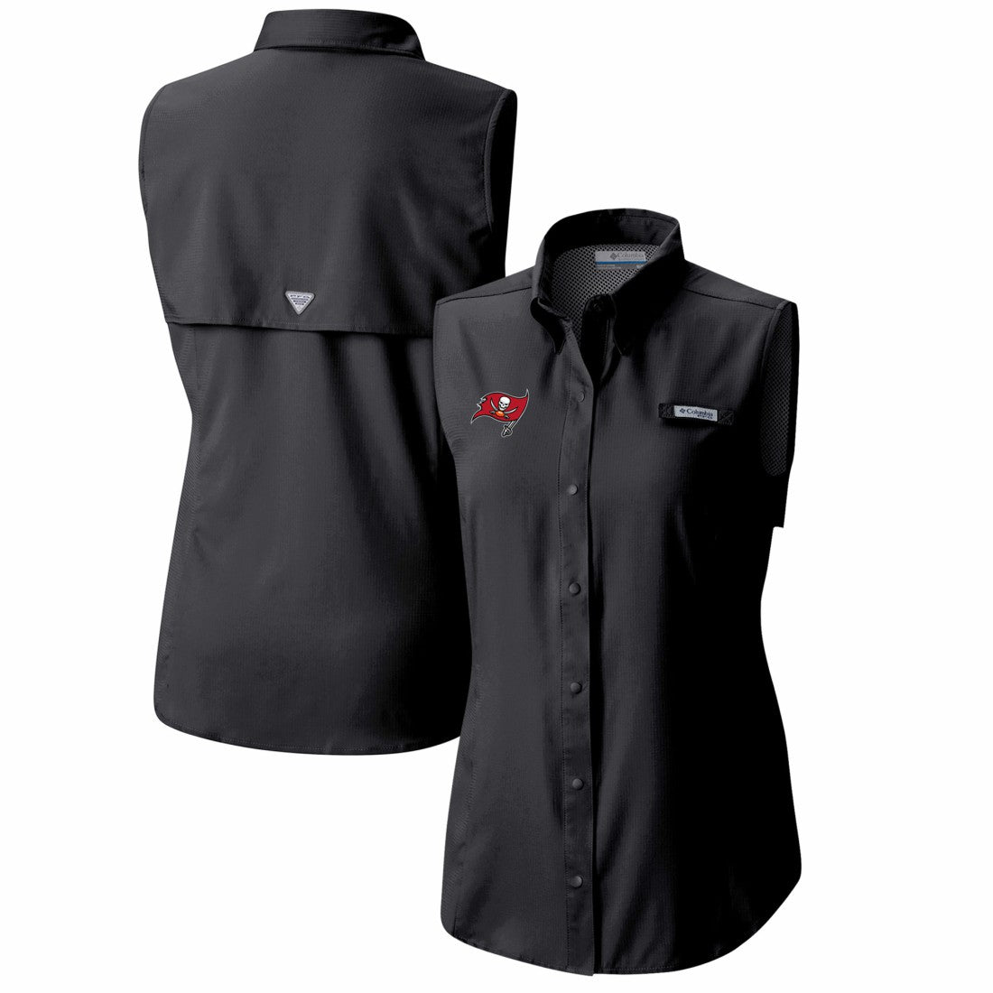 Tampa Bay Buccaneers Women's PFG Tamiami Omni-Shade Sleeveless Button-Up Shirt Black - Columbia