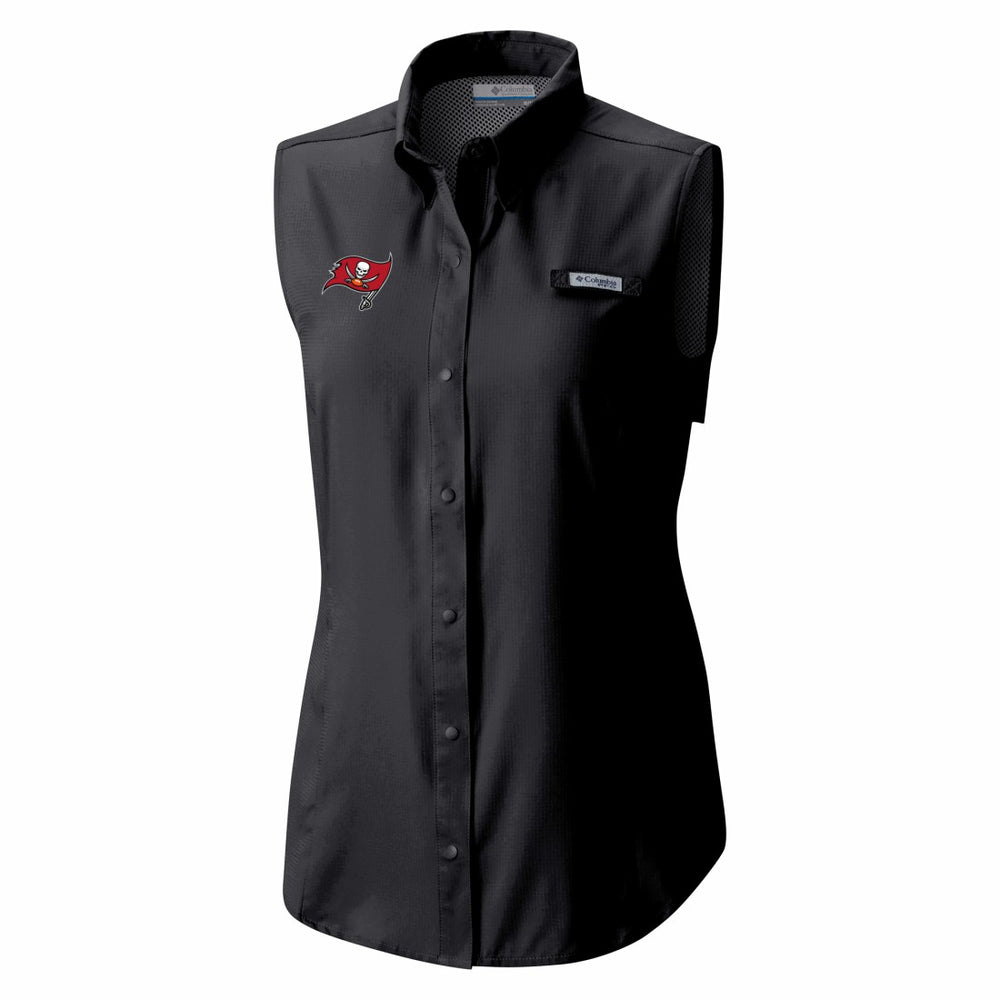 Tampa Bay Buccaneers Women's PFG Tamiami Omni-Shade Sleeveless Button-Up Shirt Black - Columbia