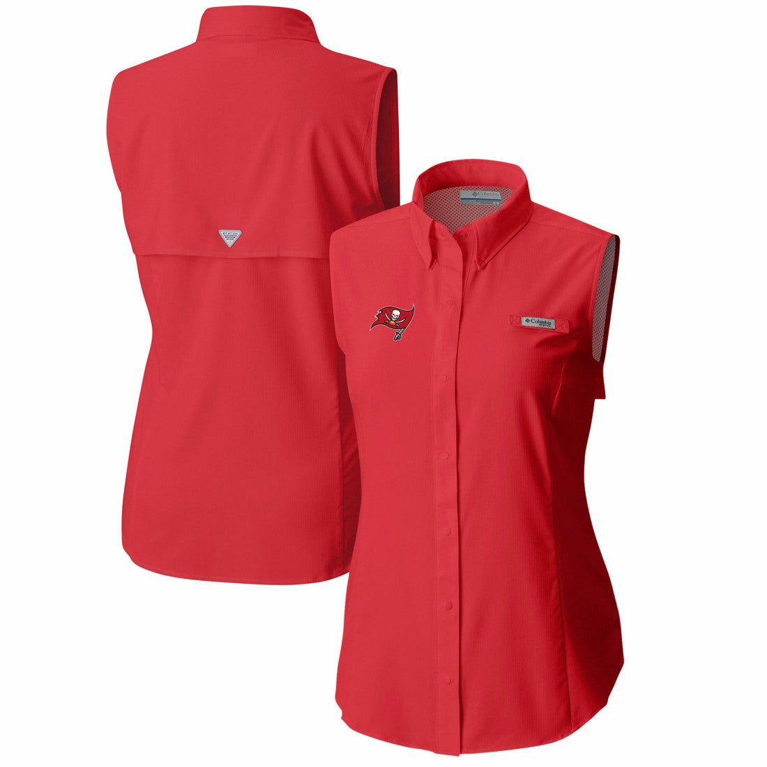 Tampa Bay Buccaneers Women's PFG Tamiami Omni-Shade Sleeveless Button-Up Shirt Red - Columbia