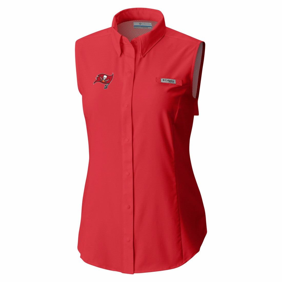Tampa Bay Buccaneers Women's PFG Tamiami Omni-Shade Sleeveless Button-Up Shirt Red - Columbia