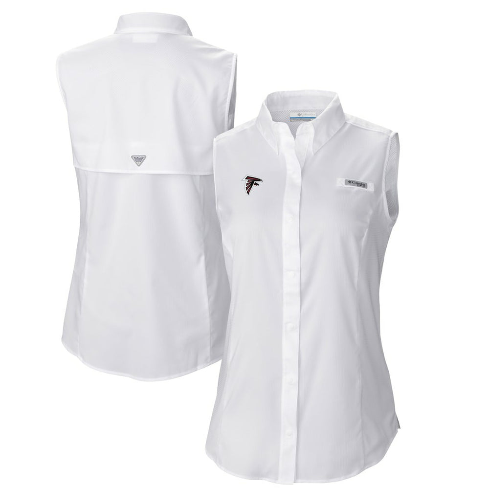 Atlanta Falcons Women's PFG Tamiami Omni-Shade Sleeveless Button-Up Shirt White - Columbia