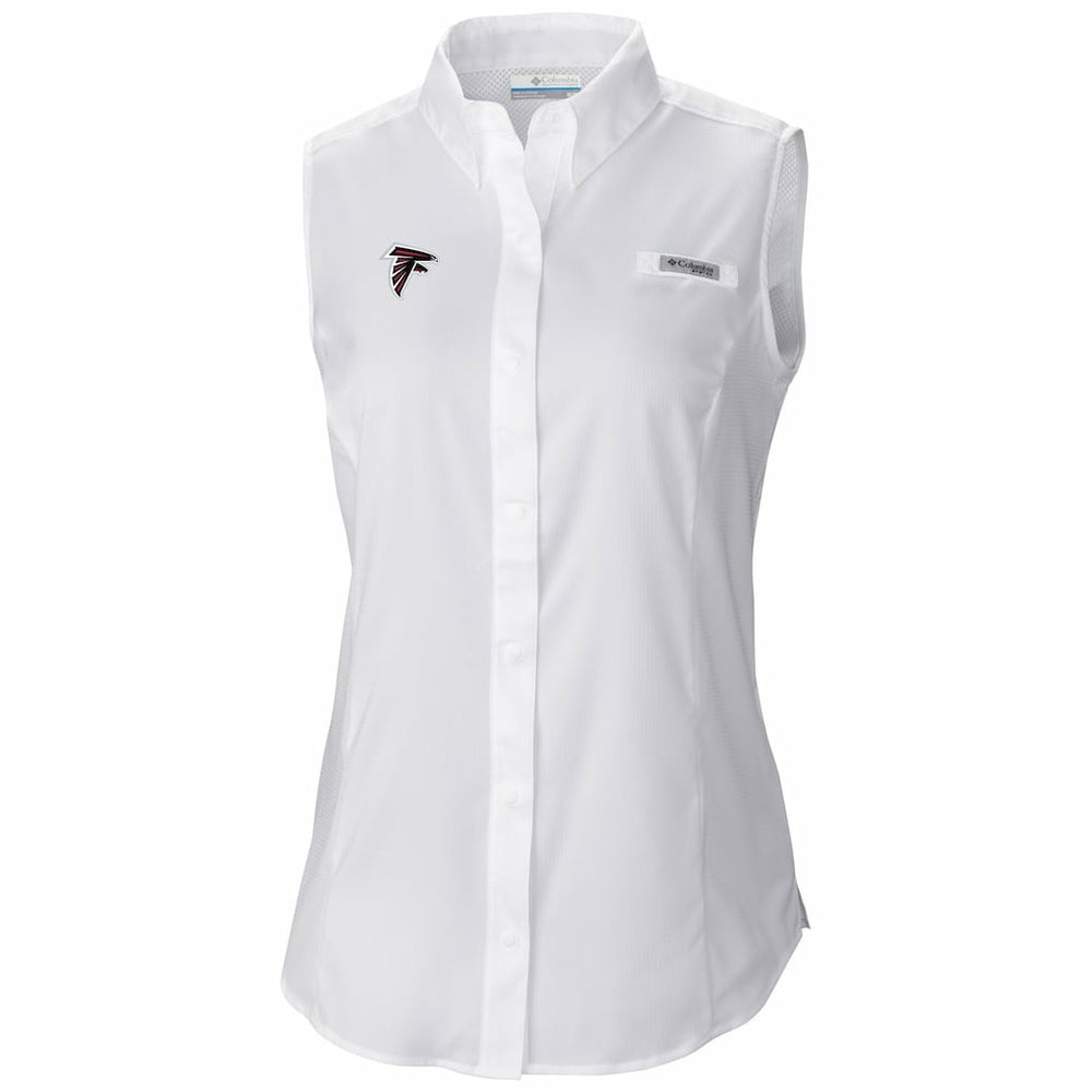Atlanta Falcons Women's PFG Tamiami Omni-Shade Sleeveless Button-Up Shirt White - Columbia