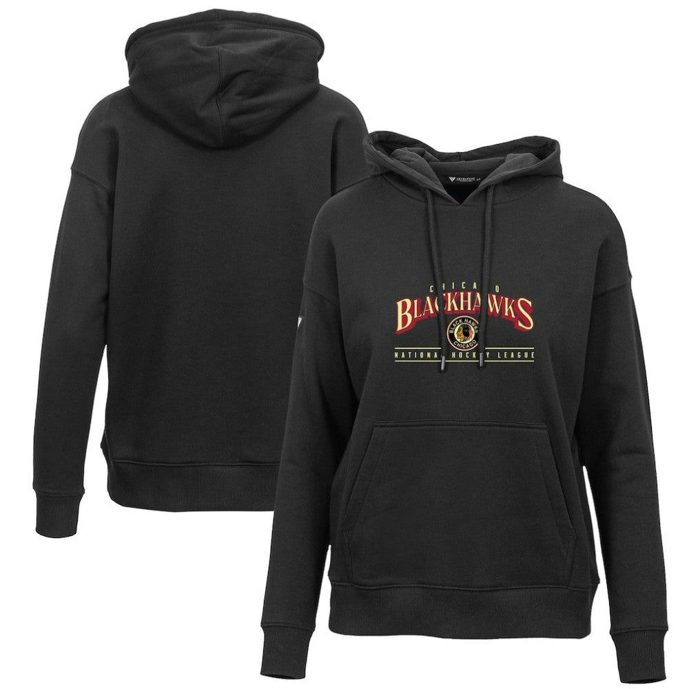 Chicago Blackhawks Levelwear Women's Retro Adorn Spellout Pullover Hoodie Black