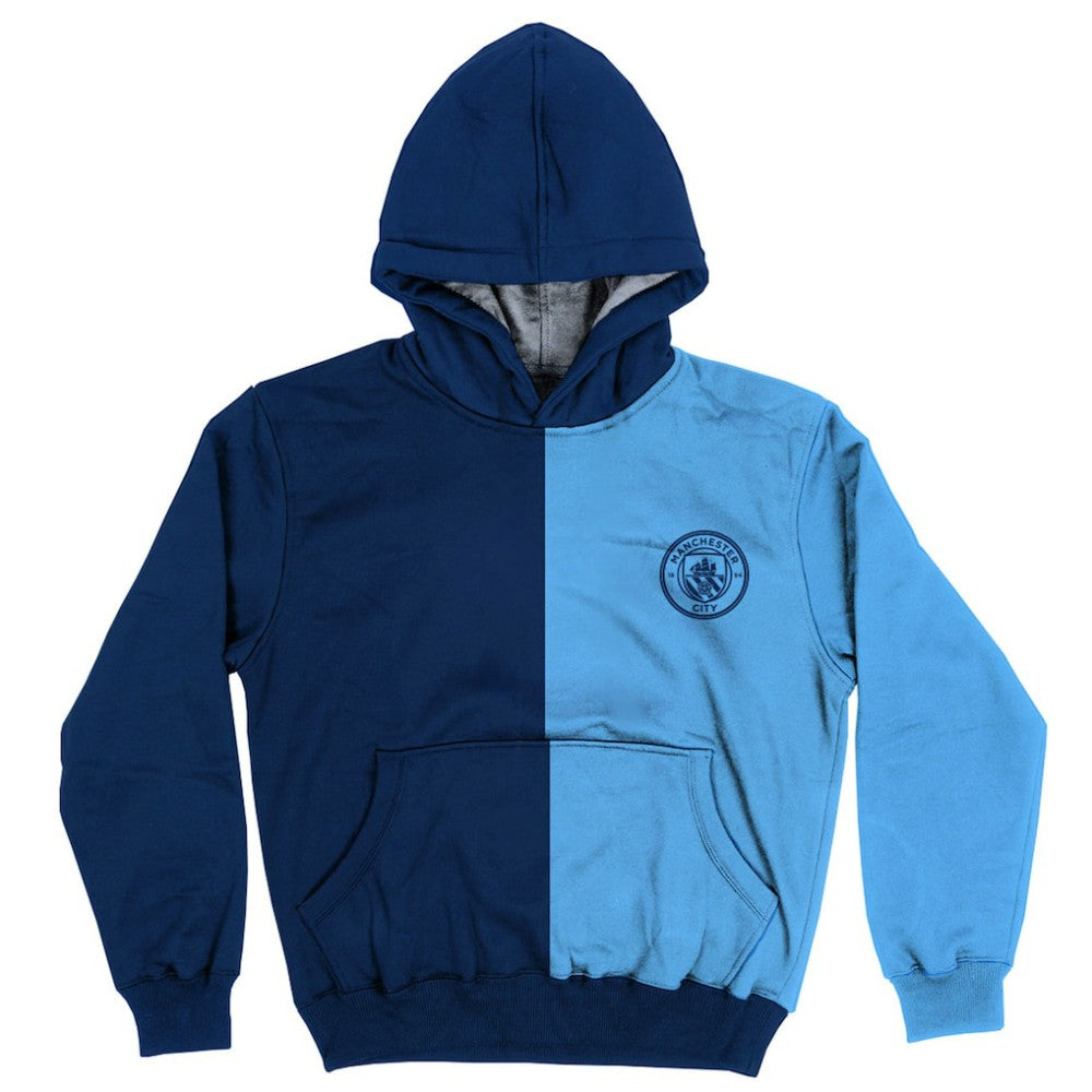 Manchester City Vive La Fete Youth Color Block Fleece Pullover Hoodie - Navy/Sky Blue