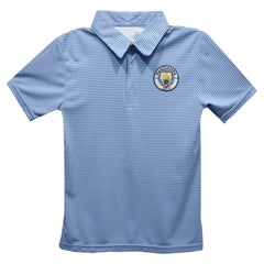 Manchester City Vive La Fete Youth Pencil Stripe Polo - Sky Blue
