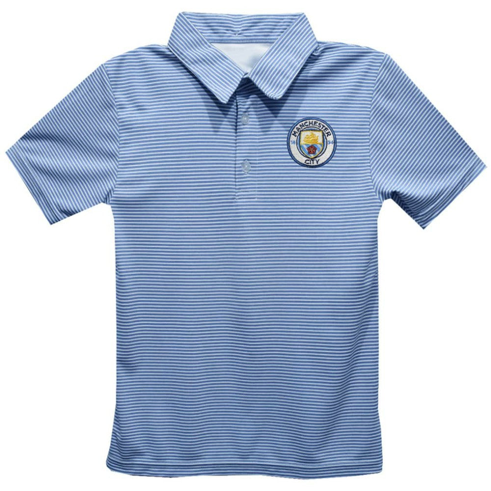 Manchester City Vive La Fete Youth Pencil Stripe Polo - Sky Blue