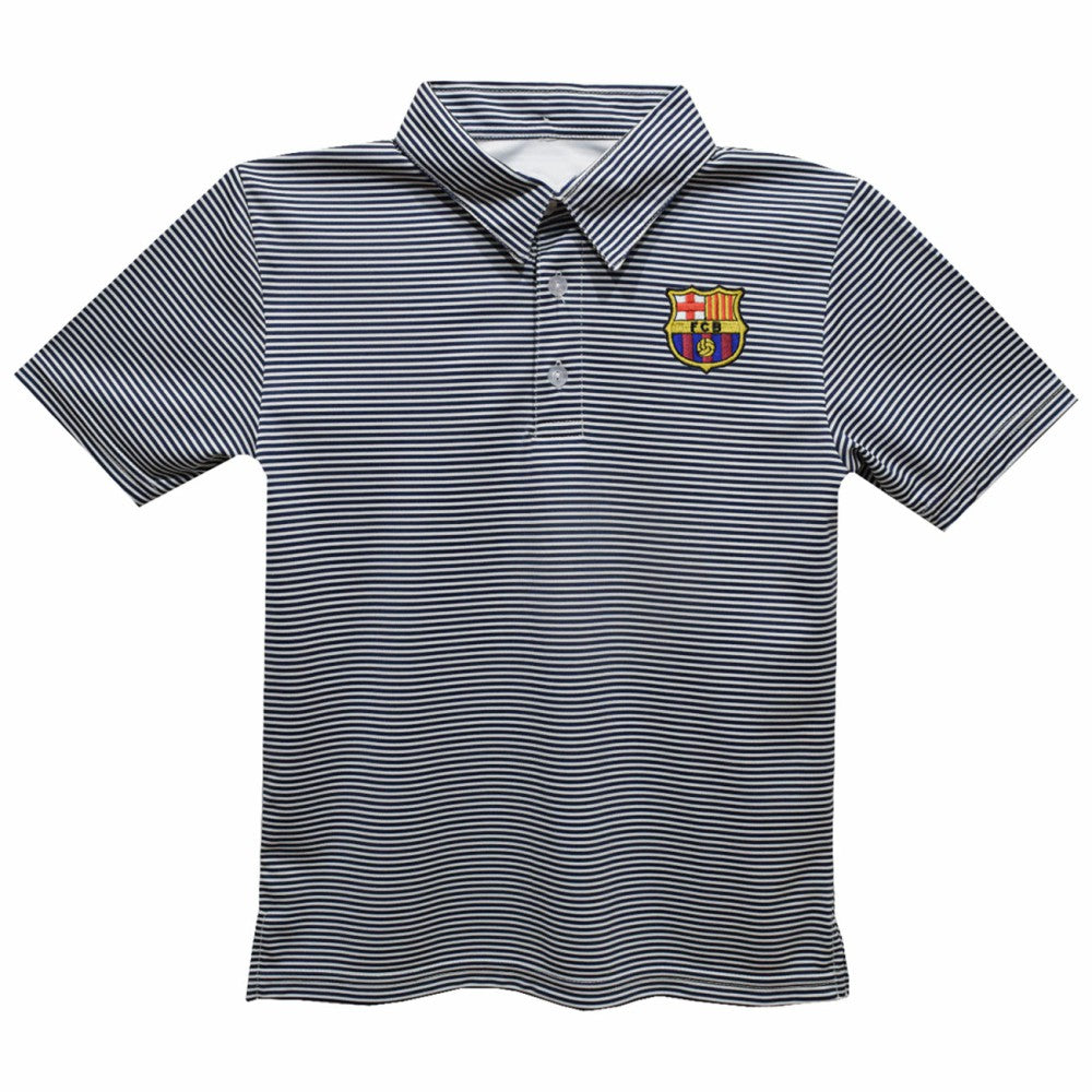 Barcelona Vive La Fete Youth Pencil Stripe Polo - Navy