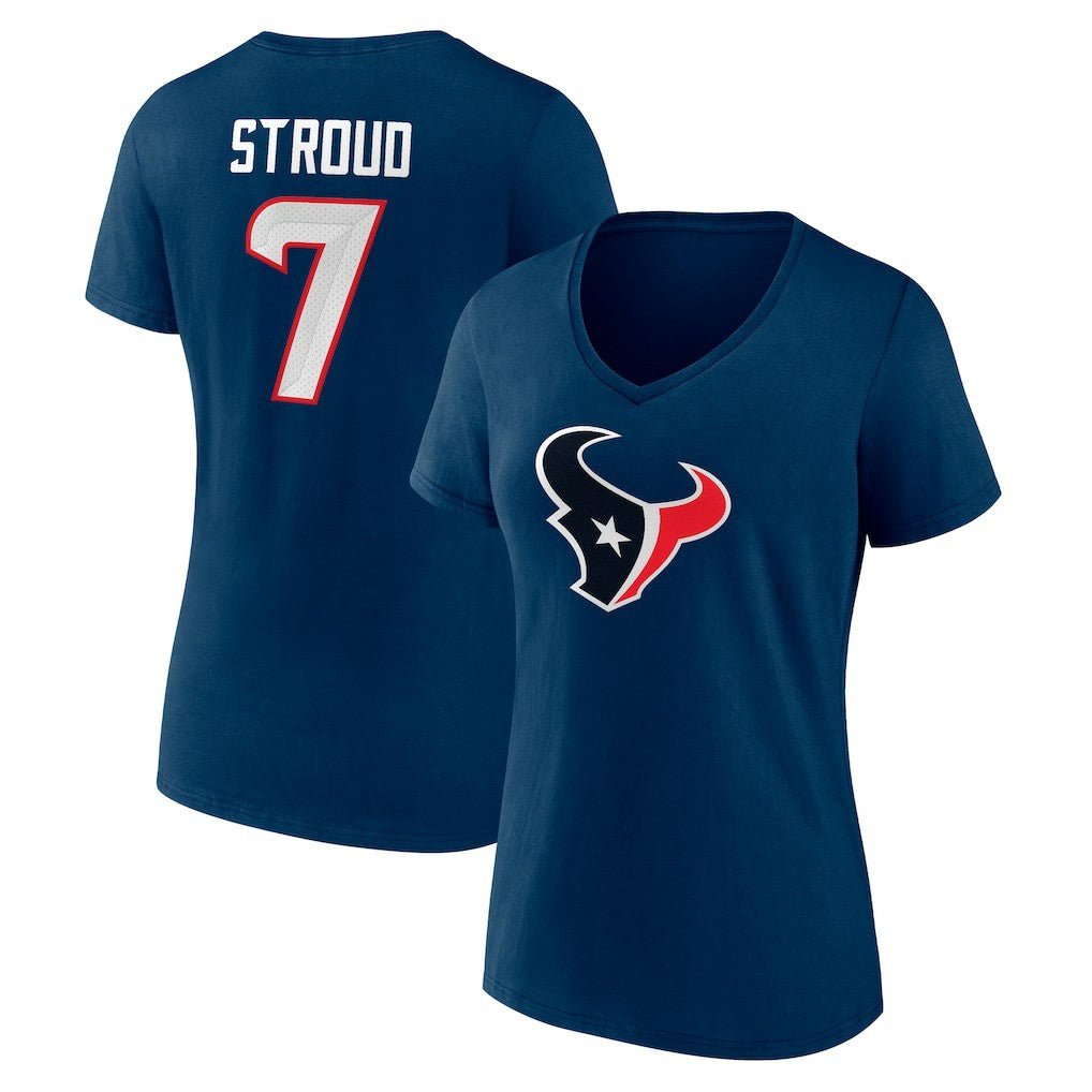 C.J. Stroud Houston Texans Women's Icon Player Name & Number V-Neck T-Shirt Navy - Fanatics