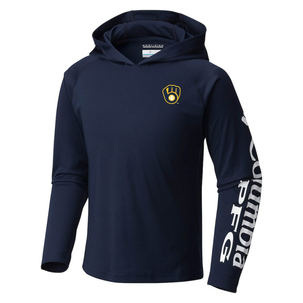 Milwaukee Brewers Columbia Youth Terminal Tackle Long Sleeve Hoodie T-Shirt On Sale