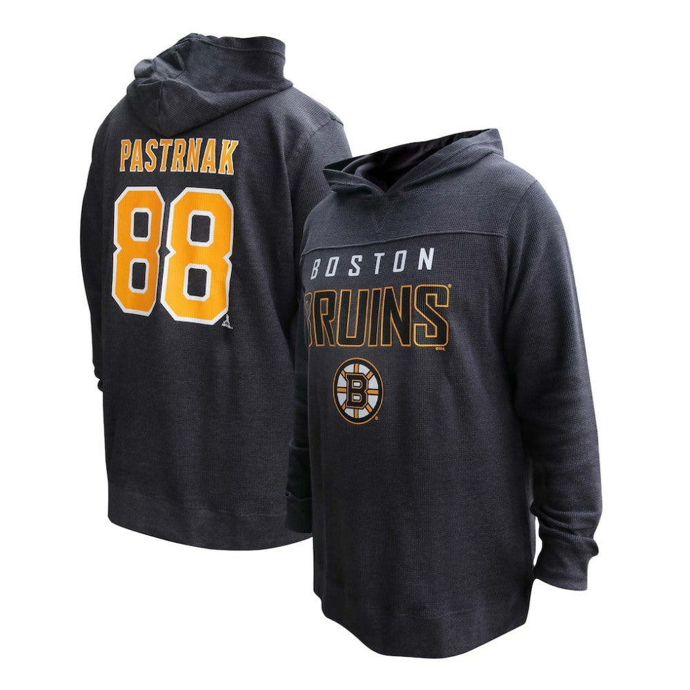 David Pastrnak Boston Bruins Profile Women's Plus Size Name & Number Thermal Pullover Hoodie Black