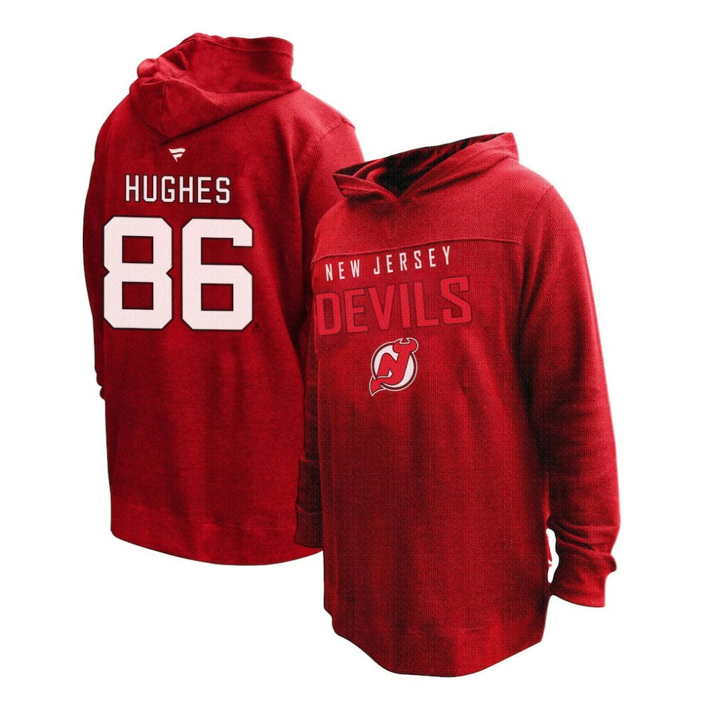 Jack Hughes New Jersey Devils - Profile Women's Plus Size Name & Number Thermal Pullover Hoodie Red