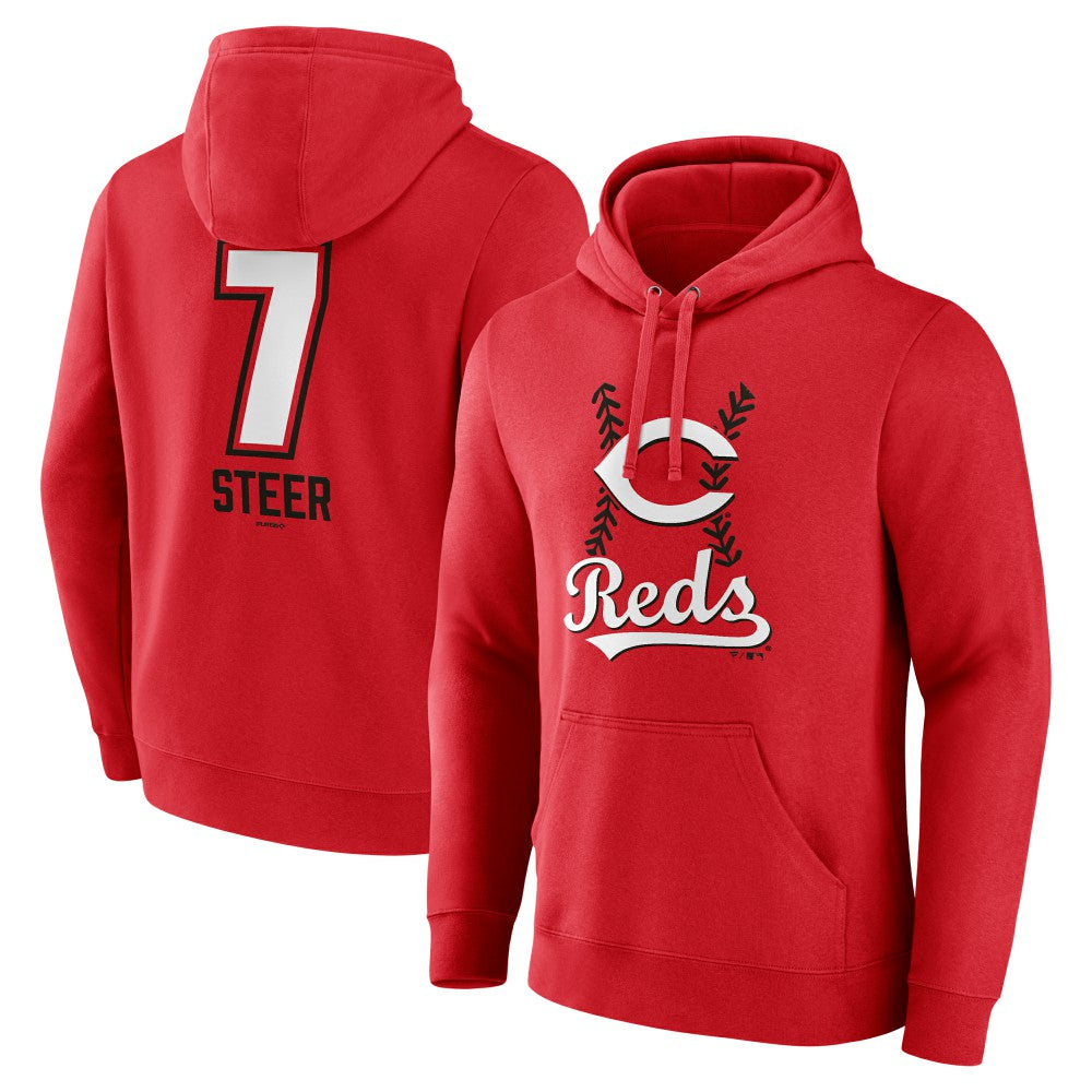 Spencer Steer Cincinnati Reds Name & Number Fastball Pullover Hoodie On Sale