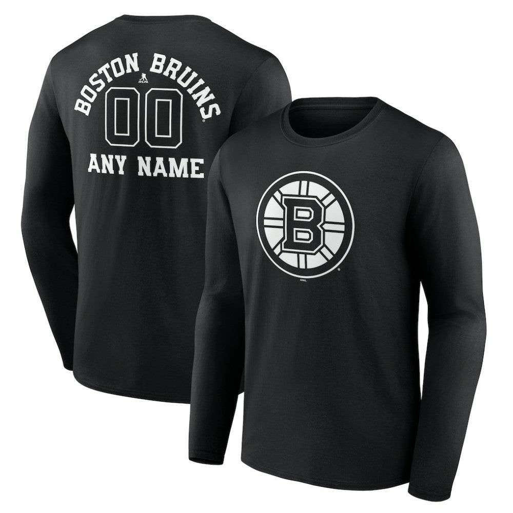Boston Bruins Personalized Name & Number Monochrome Long Sleeve T-Shirt Black