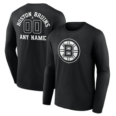 Boston Bruins Personalized Name & Number Monochrome Long Sleeve T-Shirt Black