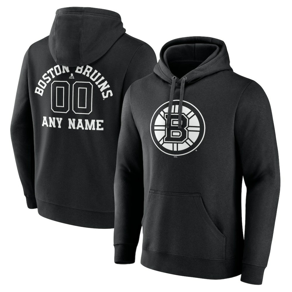 Boston Bruins Personalized Name & Number Monochrome Pullover Hoodie Black
