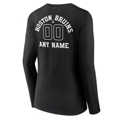 Boston Bruins Women's Personalized Name & Number Monochrome Long Sleeve V-Neck T-Shirt Black
