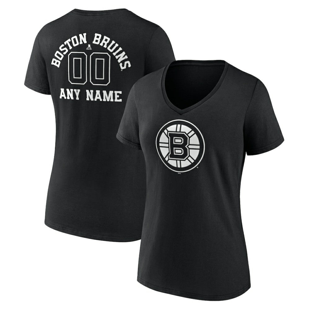 Boston Bruins Women's Personalized Name & Number Monochrome V-Neck T-Shirt Black