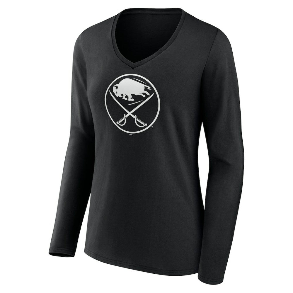 Buffalo Sabres - Women's Personalized Name & Number Monochrome Long Sleeve V-Neck T-Shirt Black
