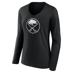 Buffalo Sabres - Women's Personalized Name & Number Monochrome Long Sleeve V-Neck T-Shirt Black