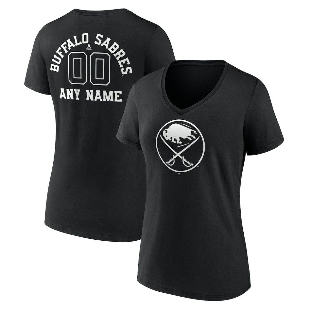 Buffalo Sabres - Women's Personalized Name & Number Monochrome V-Neck T-Shirt Black