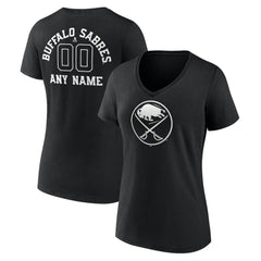 Buffalo Sabres - Women's Personalized Name & Number Monochrome V-Neck T-Shirt Black