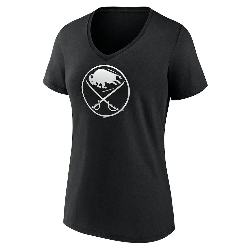 Buffalo Sabres - Women's Personalized Name & Number Monochrome V-Neck T-Shirt Black