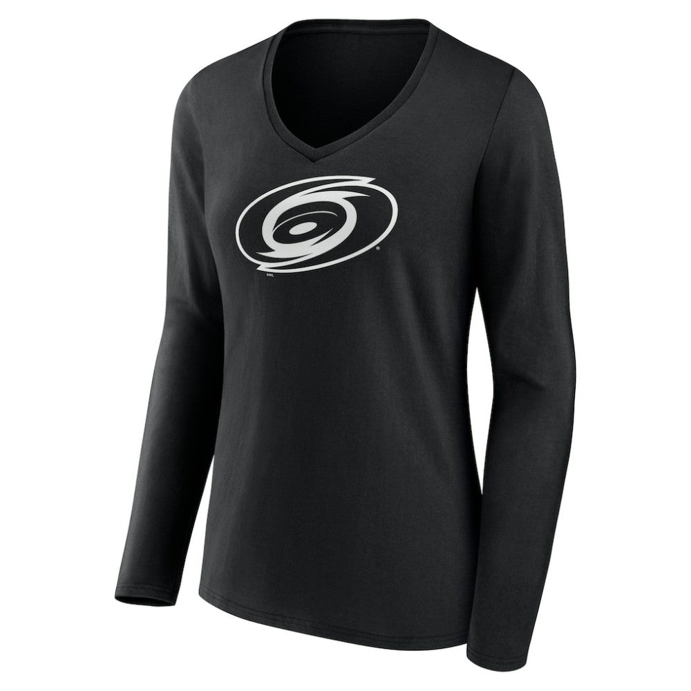 Carolina Hurricanes - Women's Personalized Name & Number Monochrome Long Sleeve V-Neck T-Shirt Black