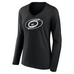 Carolina Hurricanes - Women's Personalized Name & Number Monochrome Long Sleeve V-Neck T-Shirt Black