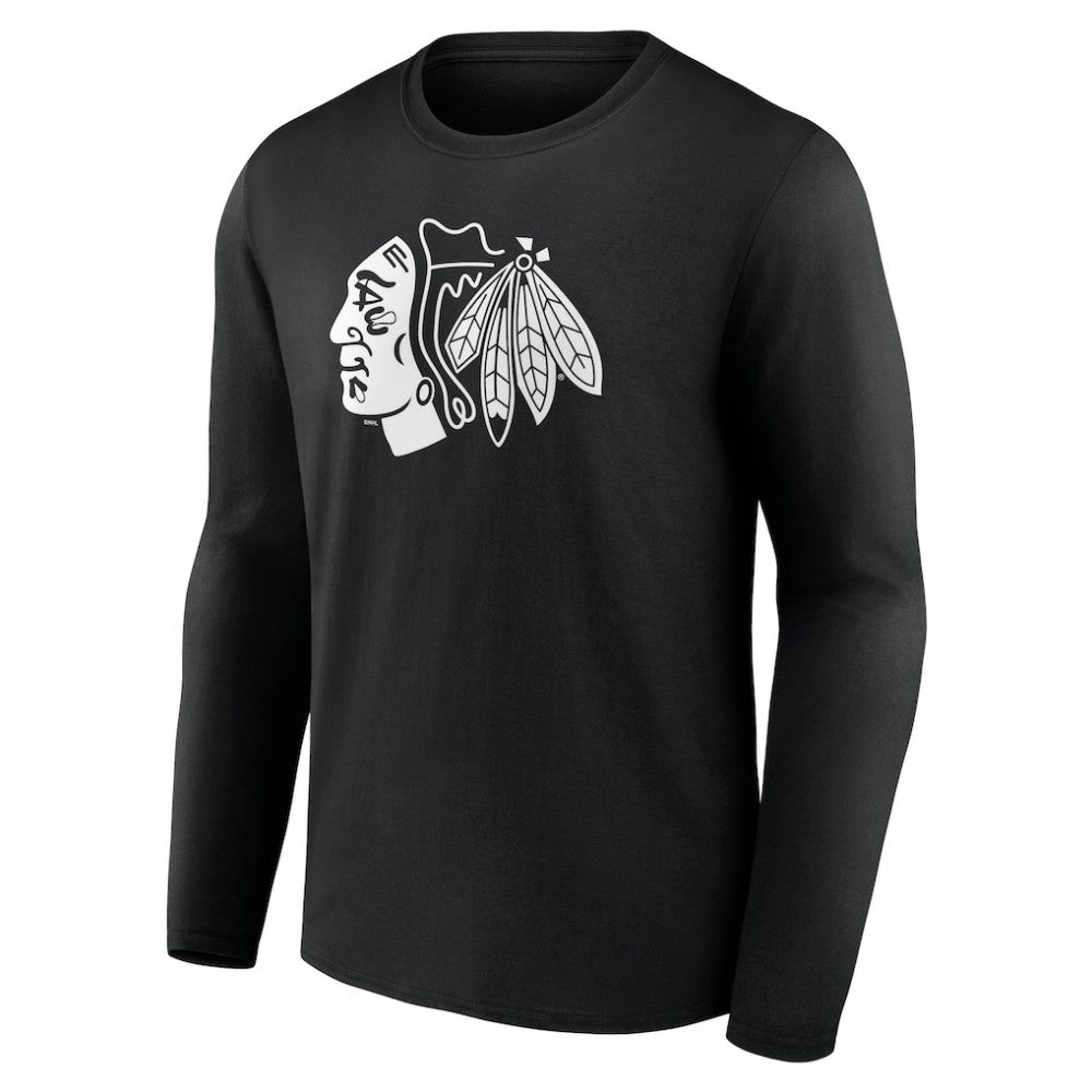 Chicago Blackhawks Personalized Name & Number Monochrome Long Sleeve T-Shirt Black