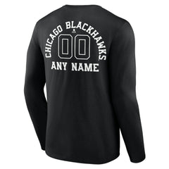 Chicago Blackhawks Personalized Name & Number Monochrome Long Sleeve T-Shirt Black