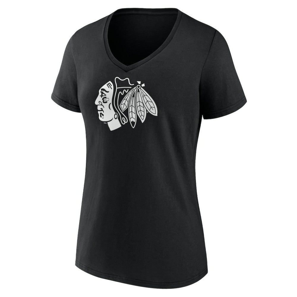 Chicago Blackhawks Women's Personalized Name & Number Monochrome V-Neck T-Shirt Black