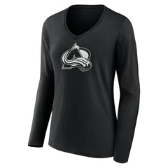 Colorado Avalanche - Women's Personalized Name & Number Monochrome Long Sleeve V-Neck T-Shirt Black