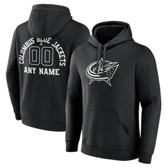 Columbus Blue Jackets - Personalized Name & Number Monochrome Pullover Hoodie Black