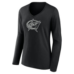 Columbus Blue Jackets - Women's Personalized Name & Number Monochrome Long Sleeve V-Neck T-Shirt Black